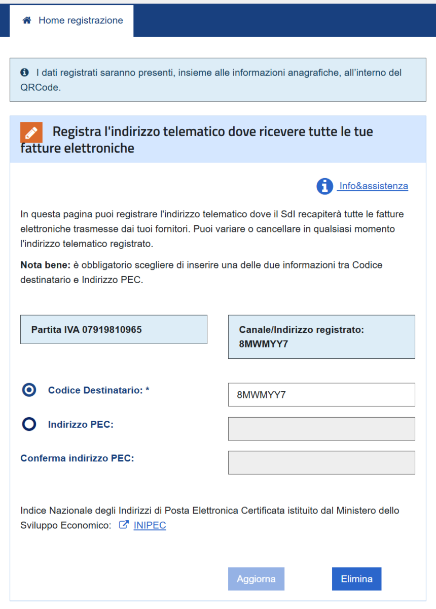 Registra l'indirizzo telematico dove ricevere tutte le tue fatture elettroniche